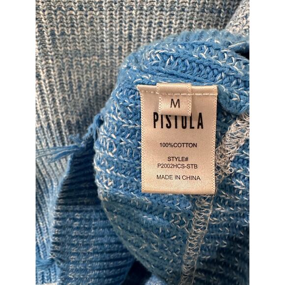 Pistola Eva Cropped Crewneck Pullover Sweater Stripe Distressed Salted Blue, M - Picture 6 of 8